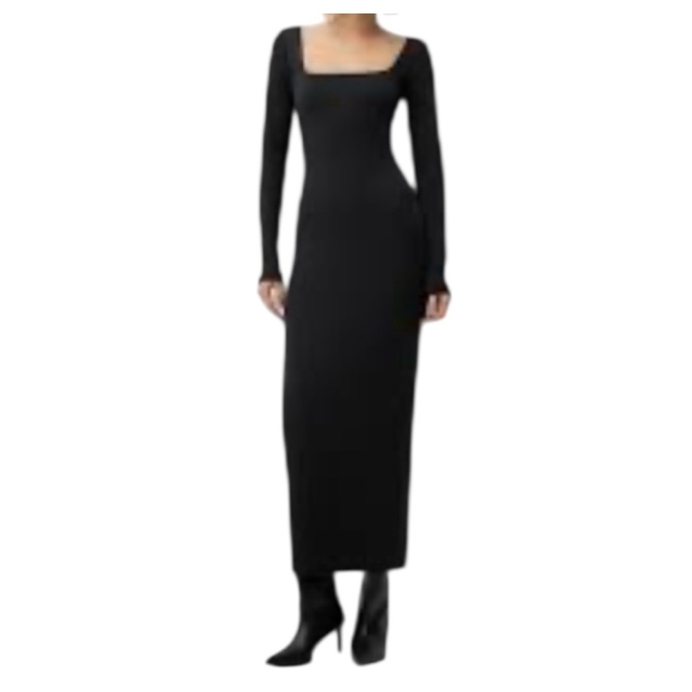 Lefties Bodycone Black Long Sleeve Maxi Dress, Size Medium